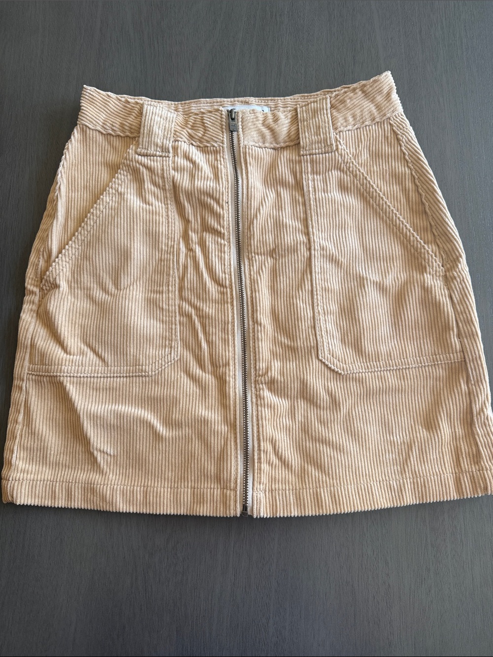 Hollister Beige Corduroy Front-Zip Mini Skirt